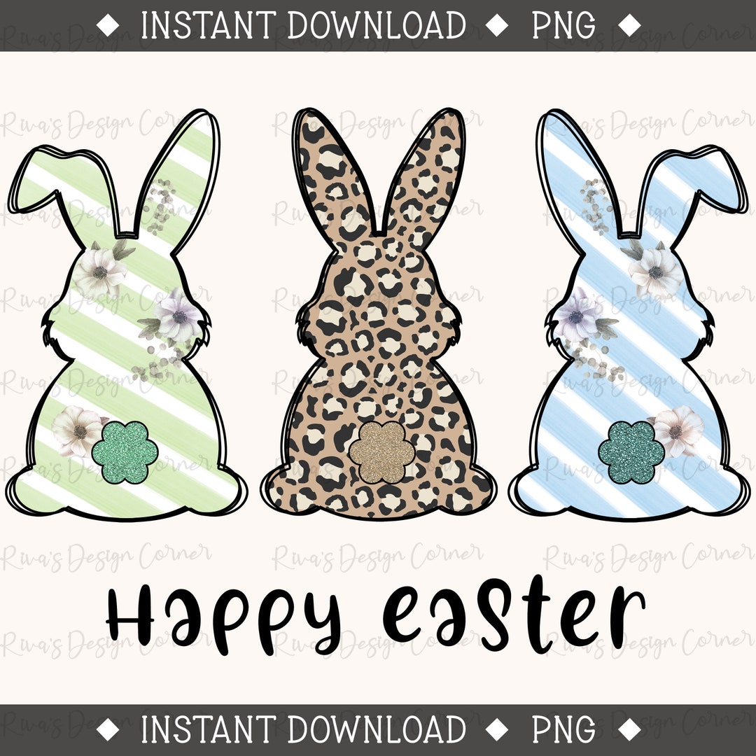 Digital Png File - Happy Easter Bunny Rabbit Trio - Blush Floral ...