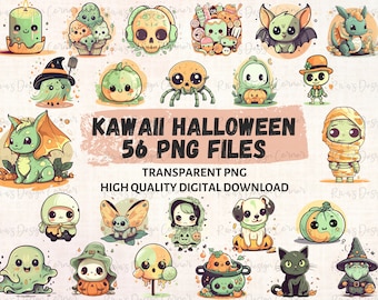 Kawaii Halloween Cute Pastel Candy Clip art Bundle Happy Halloween Printable PNGs Kids Witches Cat Pumpkin Ghost Bat Skull Potions Clipart