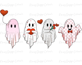 Valentine's Day Ghost png Ghosts with hearts graphic Retro Ghost Valentine png sublimation Heart Mug png Retro Trending Valentine card png