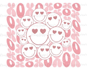 Love Happy Face PNG, Checkered Pattern, Valentines Day PNG, Sublimation Design, Valentines Vibes Png, Heart Eyes Happy Face, Retro Vibe