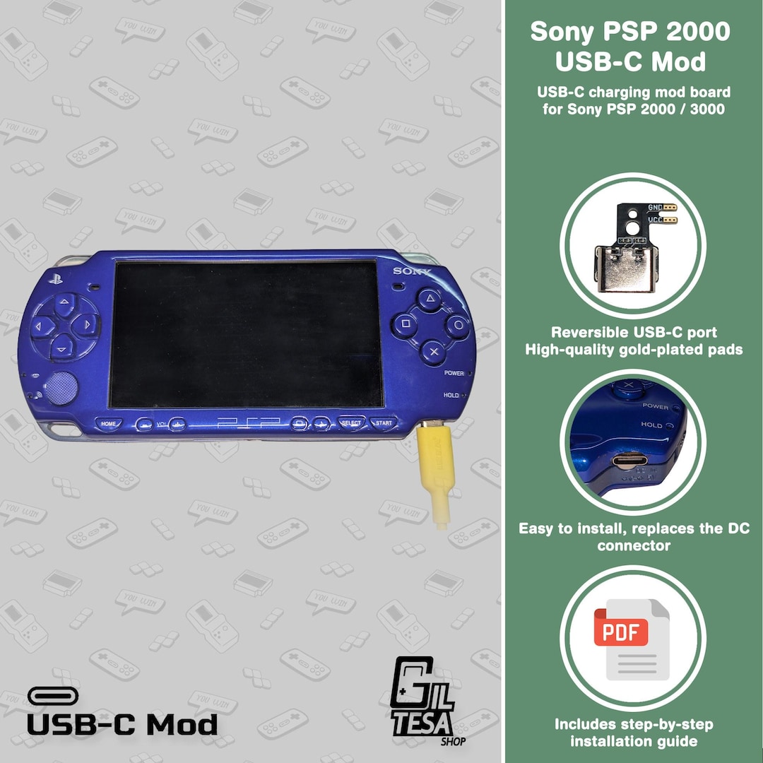 ポータブルプレーヤー Sony 3000, iPod nano, PSP, DS junk Sony PSP 2000/3000: USB-C Mod - Etsy