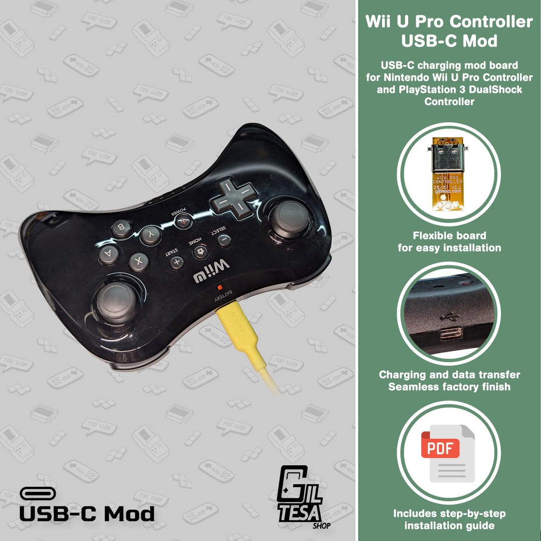 任天堂Wii U Proコントローラー：USB-C改造 - Etsy 日本