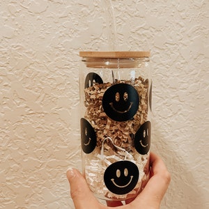 smiley face glass coffee cup