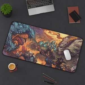 Hero vs Monster Desk Mat: Epic Battle Gaming Pad for Gamers and Office Workers