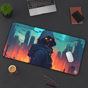 Cyberpunk Cityscape Desk Mat: Futuristic Neon Workspace Design