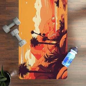 Desert Oasis, Vibrant Lush Vegetation Yoga Mat, Rejuvenating Refreshing, Warm Golden Sunset Exercise
