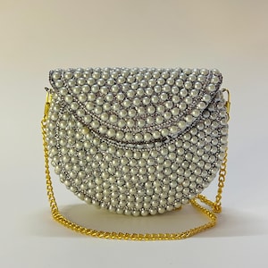 Handmade pearl metal mosaic clutch
