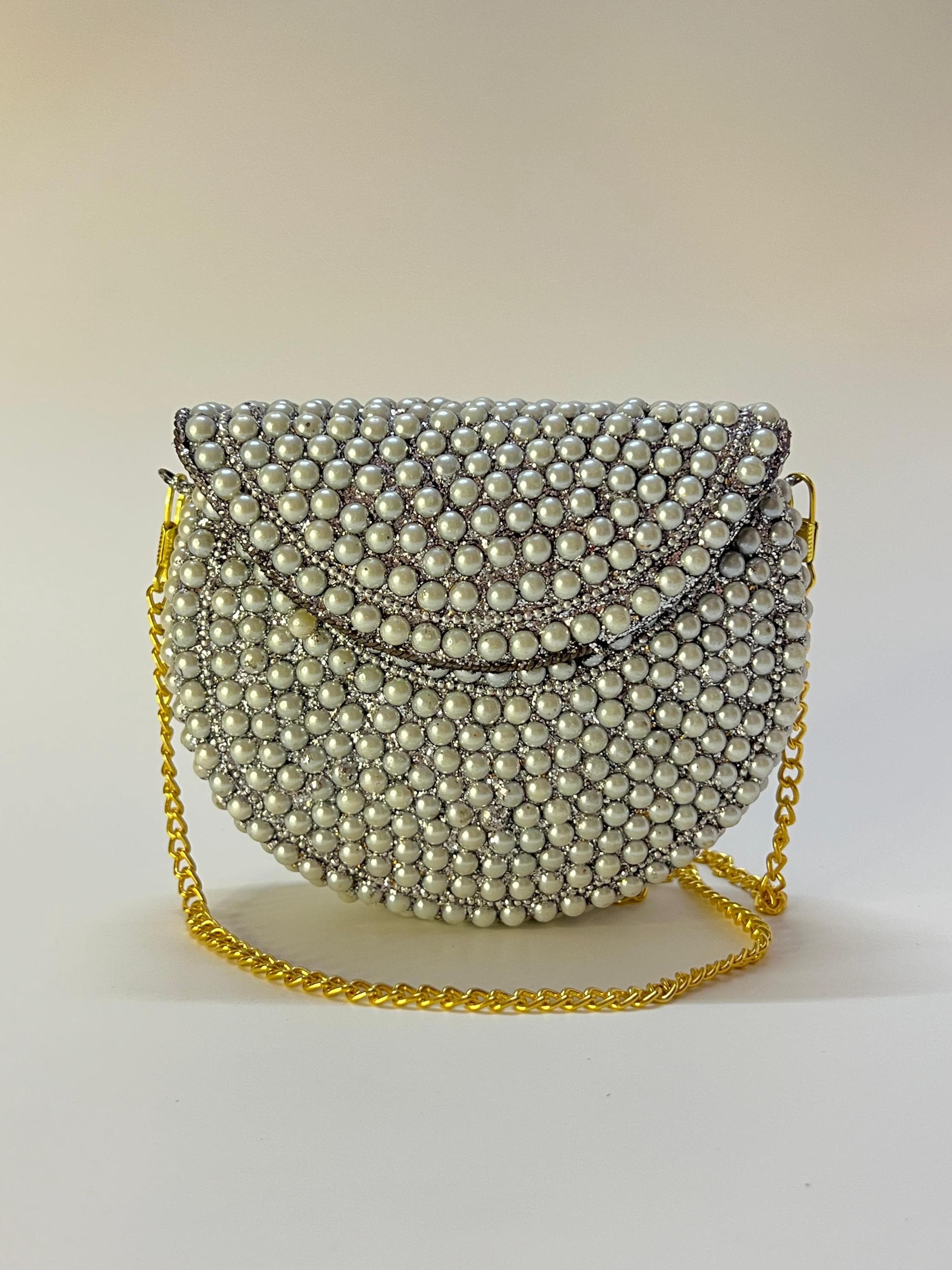 Handmade pearl metal mosaic clutch