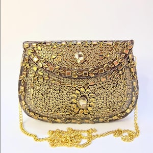 Kundan mosaic metal clutch bag