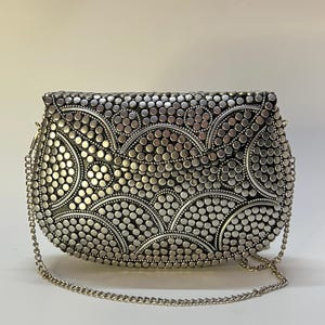 Evening brass metal mosaic clutch