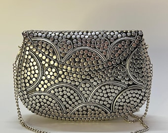 Evening brass metal mosaic clutch