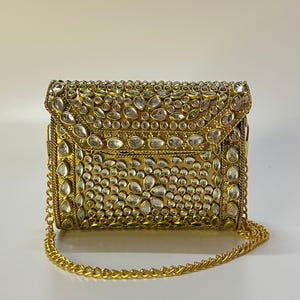 Metal mosaic kundan clutch