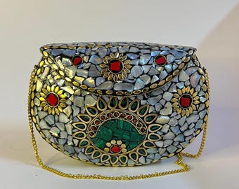Handcrafted metal mosaic wedding clutch