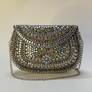 Handmade metal mosaic box clutch