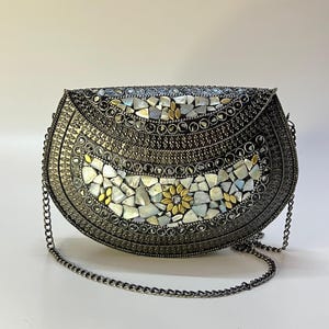 Metal mosaic box clutch