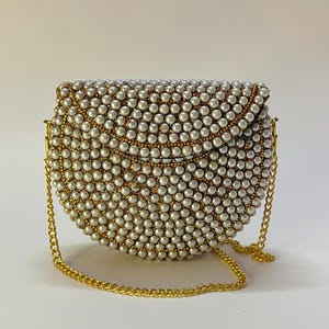 Handmade pearl metal mosaic clutch