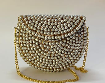 Handmade pearl metal mosaic clutch