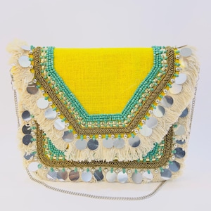 Tribal handmade beaded clutch bag