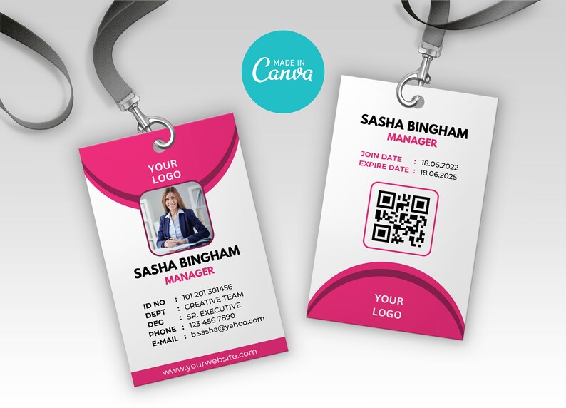 Editable Photo ID Card Template Printable ID Badge Canva Etsy