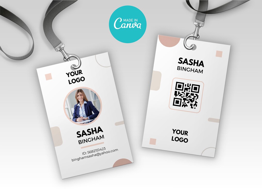 Editable Photo ID Card Template, Printable ID Badge, Canva Template ...