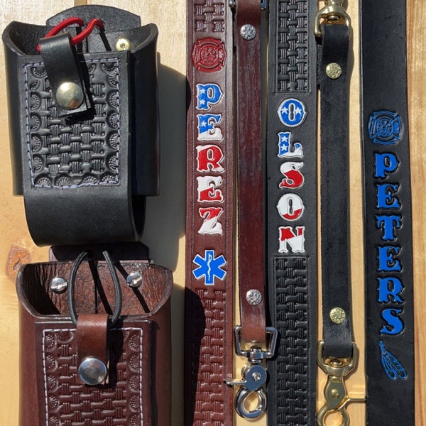 Custom Leather Firefighter Radio Strap and Holster Set, Fire and Ems ****READ ITEM DESCRIPTION Under Item Details****
