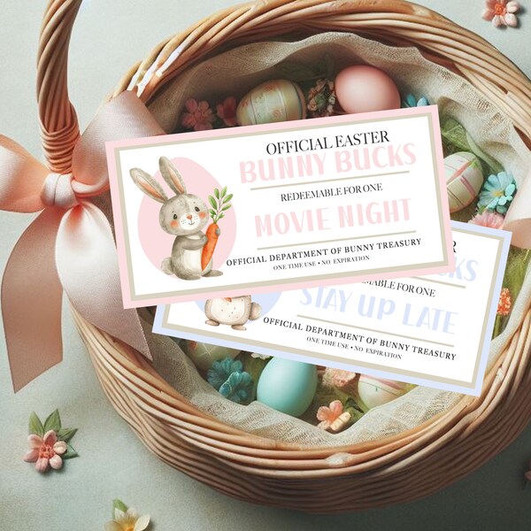 Printable Easter Bunny Bucks | Easter Egg Filler Kids Easter Activity Coupon Instant Download