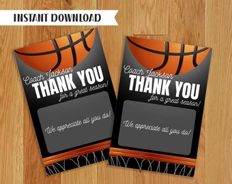 Coach Appreciation Gift - Printable Gift Tags - Basketball Coach Gift Card - Personalize with Canva - INSTANT DOWNLOAD