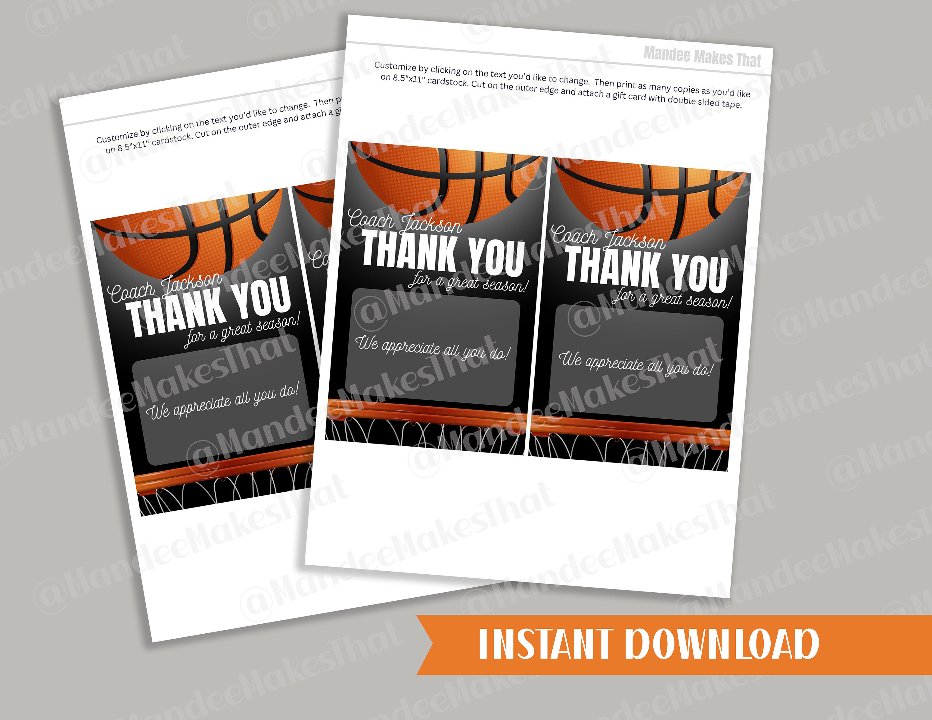 Coach Appreciation Gift - Printable Gift Tags - Basketball Coach Gift ...