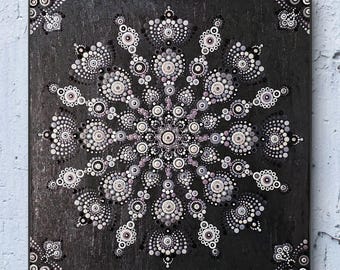 ORIGINAL Wandbild 40x40cm  Mandala Bild mit Swarovski Kristallen Moderne Kunst Leinwand Interiordesing Unikat HANDGEMALT