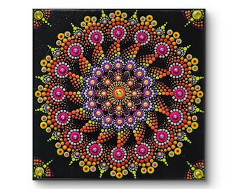 ORIGINAL Wandbild 20x20cm  Mandala Bild mit Swarovski Kristallen Moderne Kunst Leinwand Interiordesing Unikat HANDGEMALT