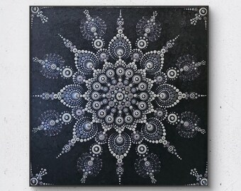 ORIGINAL Wandbild 40x40cm  Mandala Bild mit Swarovski Kristallen Moderne Kunst Leinwand Interiordesing Unikat HANDGEMALT