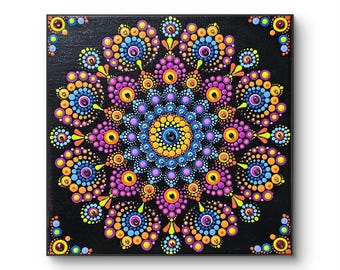 ORIGINAL Wandbild 20x20cm  Mandala Bild mit Swarovski Kristallen Moderne Kunst Leinwand Interiordesing Unikat HANDGEMALT