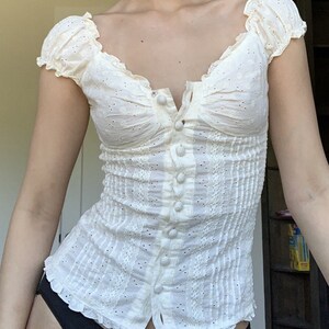 Y2k Kawaii White Corset Top T-shirts Lace Trim Vintage - Etsy