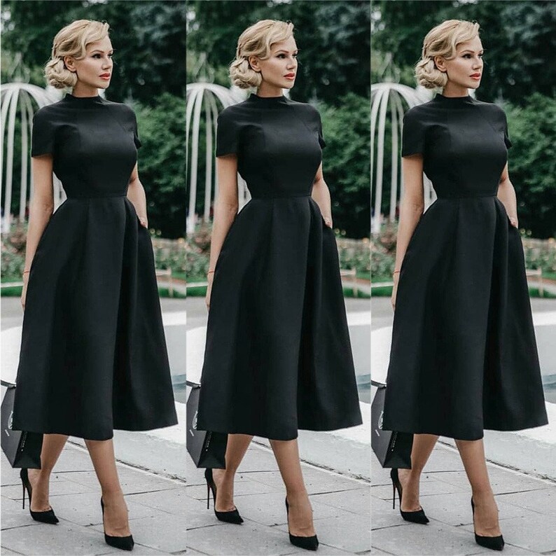 Classy Black Dress Vintage Swing Dress Fit Flare Business - Etsy