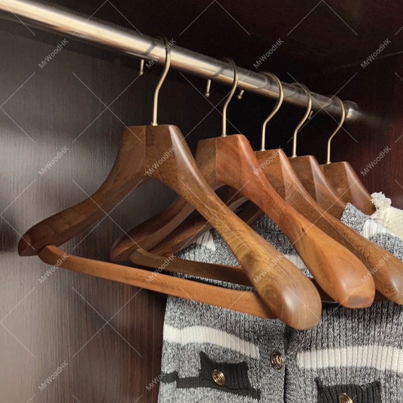 Walnut Wide Shoulder Wooden Suit Hangers, Non-slip Pant Swivel