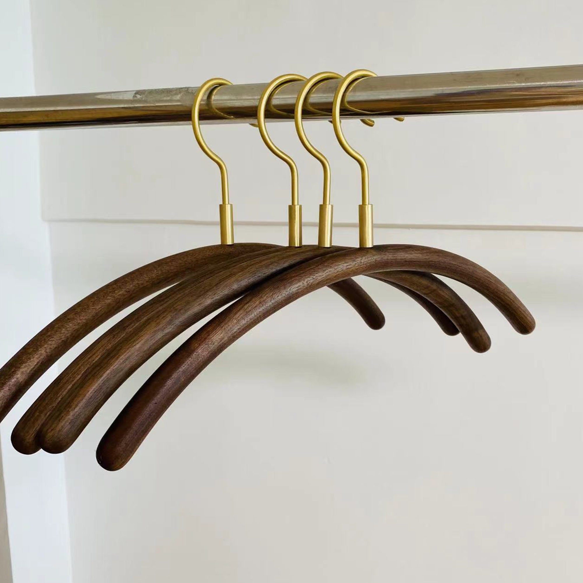 Walnut Wood Hanger With Brass Hooks, Unique Texture Black Walnut Wood