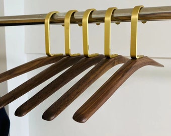 Handcrafted Solid Wood Hanger, Black Walnut Wood Hanger with Brass Hooks,  Non-Slip Traceless Hanger, Modern Home Decor, Elegant Coat Rack