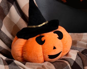 Halloween Kürbis Kissen mit Hexenhut: Weiches, holländisches Samt Herbst Dekor
