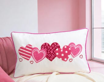 Alla hjärtans dag rosa hjärtan plädkudde 12x20 romantisk broderad hjärtkudde för sovrumssoffa heminredning