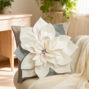 White 3D Flower Pillow Cover Spring Decor Pillow 18x18 Floral Throw Pillow for Sofa Bedroom Living Room Home Décor