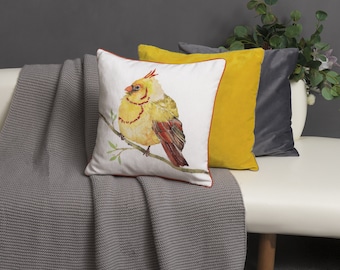 Watercolor Bird Throw Pillow Cover/Cardinals Pillowcase/Halloween decorations pillow/Gift for Bed Couch Bedroom Living Room Outdoor