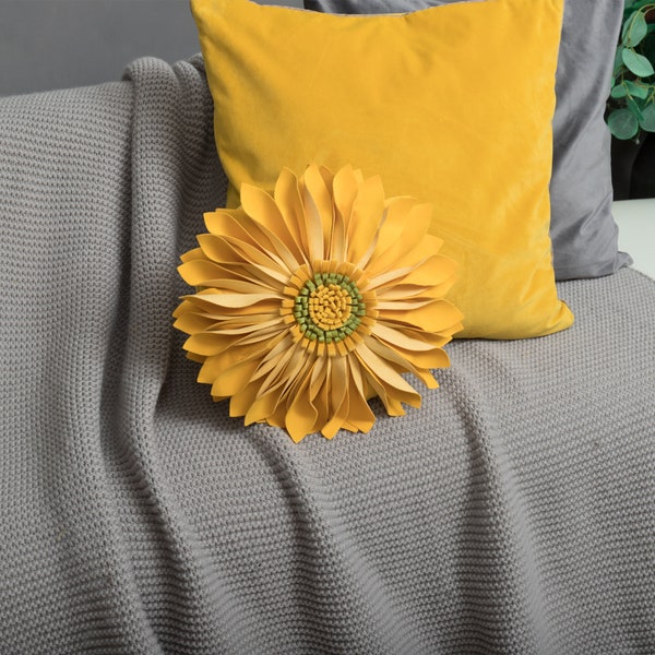 Yellow Daisy flower Throw Pillow, Cute floral Pillows Cover, Velvet Accent pillows, Decorative Cushion Gift for couch bed sofa home decor