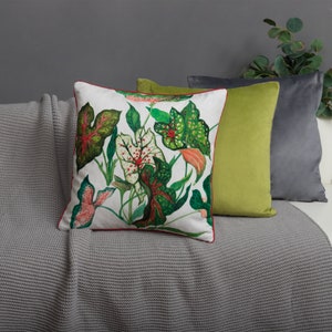 Funda de almohada con bordado colorido de 18 x 18 pulgadas, funda de almohada con acento único, funda de almohada de hoja verde, regalo para cama al aire libre, sofá, dormitorio de granja