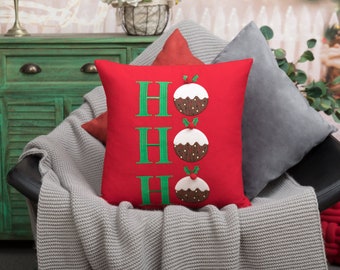 Christmas Embroidery Throw Pillow Cover 18x18 inches, Accent Pillowcase, Funny hohoho Xmas Decor Gift for Farmhouse Bed Couch Sofa