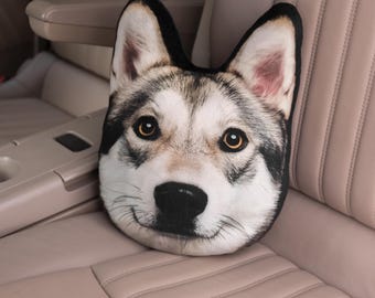 Almohada cervical para coche con foto personalizada: Reposacabezas de terciopelo con foto personalizada para mascota o rostro