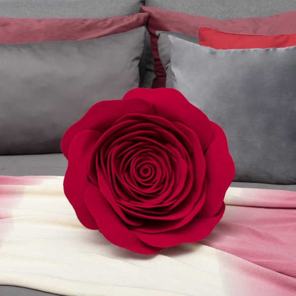 Cadeau de Saint-Valentin Coussins personnalisés avec accent de fleur de rose 3D avec insert, coussin décoratif de forme ronde pour lit, canapé, décoration d'intérieur