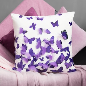 Purple Velvet Butterfly Pillow Cover: 3D Appliqué Accent Pillow 18x18