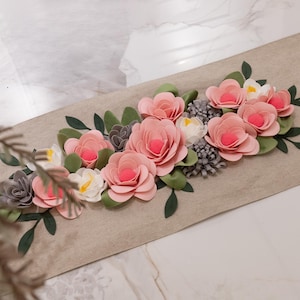 Fall Elegant Handmade Floral Table Runner, Natural Linen Polyester Mix Tablecloth with 3D Flower Design, Spring Wedding Dining Table Decor