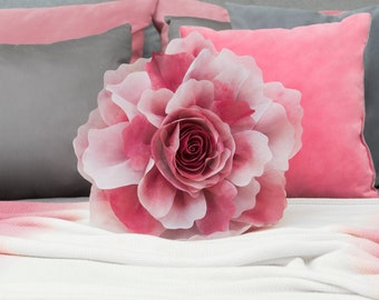 3D Peony Flower Decorative Throw Pillows with Insert / Unique Flower Accent Pillow / Velvet Throw Pillow Cover for Couch Bed Bedroom Sofa