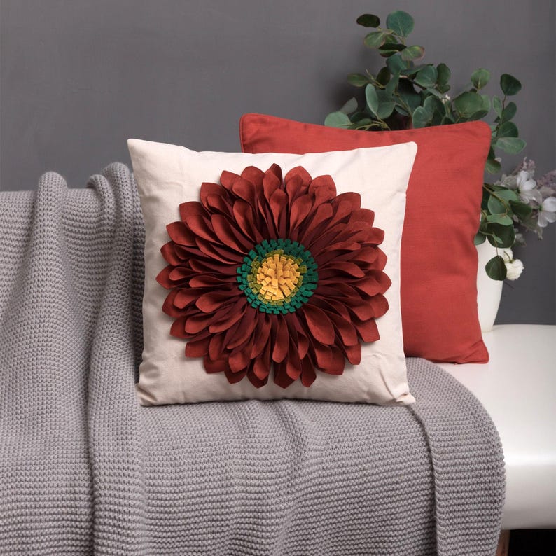Handmade Throw Pillow Covers 18x18 Inch Blue 3D Sunflower Cushion Covers Decorative Pillowcases Couch Living Room Farmhouse Decor Red